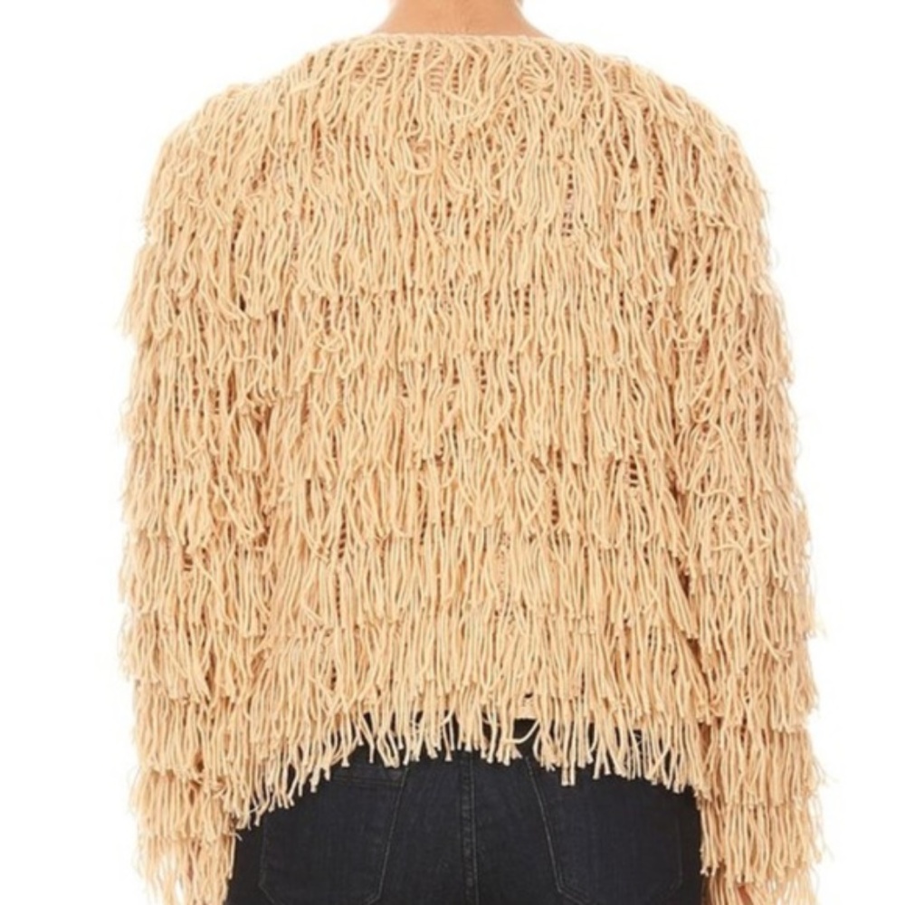 Last 1! Fringe Open Front Sweater Cardigan Tan - Picture 4 of 4